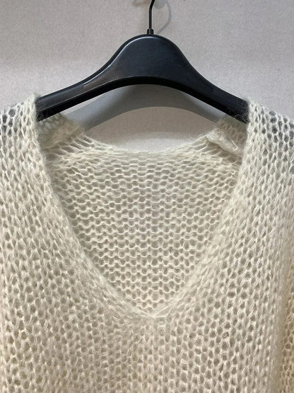 EP | Pull-over tricoté souple Hauts Col en V Manches longues Décontracté Mince Pull unicolore