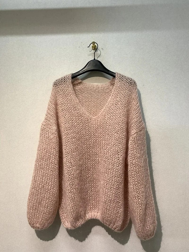 EP | Pull-over tricoté souple Hauts Col en V Manches longues Décontracté Mince Pull unicolore